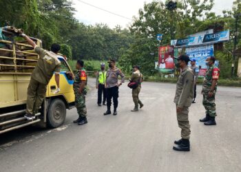Penyekatan Pagi, Satu Truck Muatan Sapi di Minta Balik Arah oleh Petugas Gabungan TNI-Polri dari Polsek Kenduruan