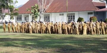 Kadis PMD Bacakan Sambutan Bupati Labuhanbatu terkait UU Desa di Apel Gabungan Kelompok 1